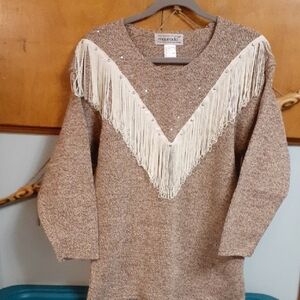 maurada western fringe knit tunic sweater  s-m